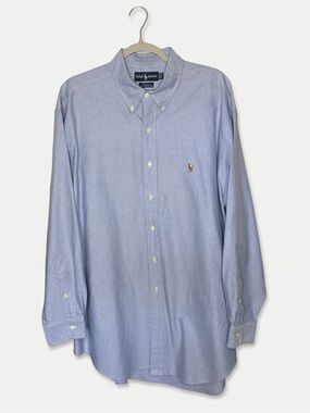 Ralph Lauren Yarmouth Oxford Shirt 17.5 34 Blue Cotton Button Down Pony